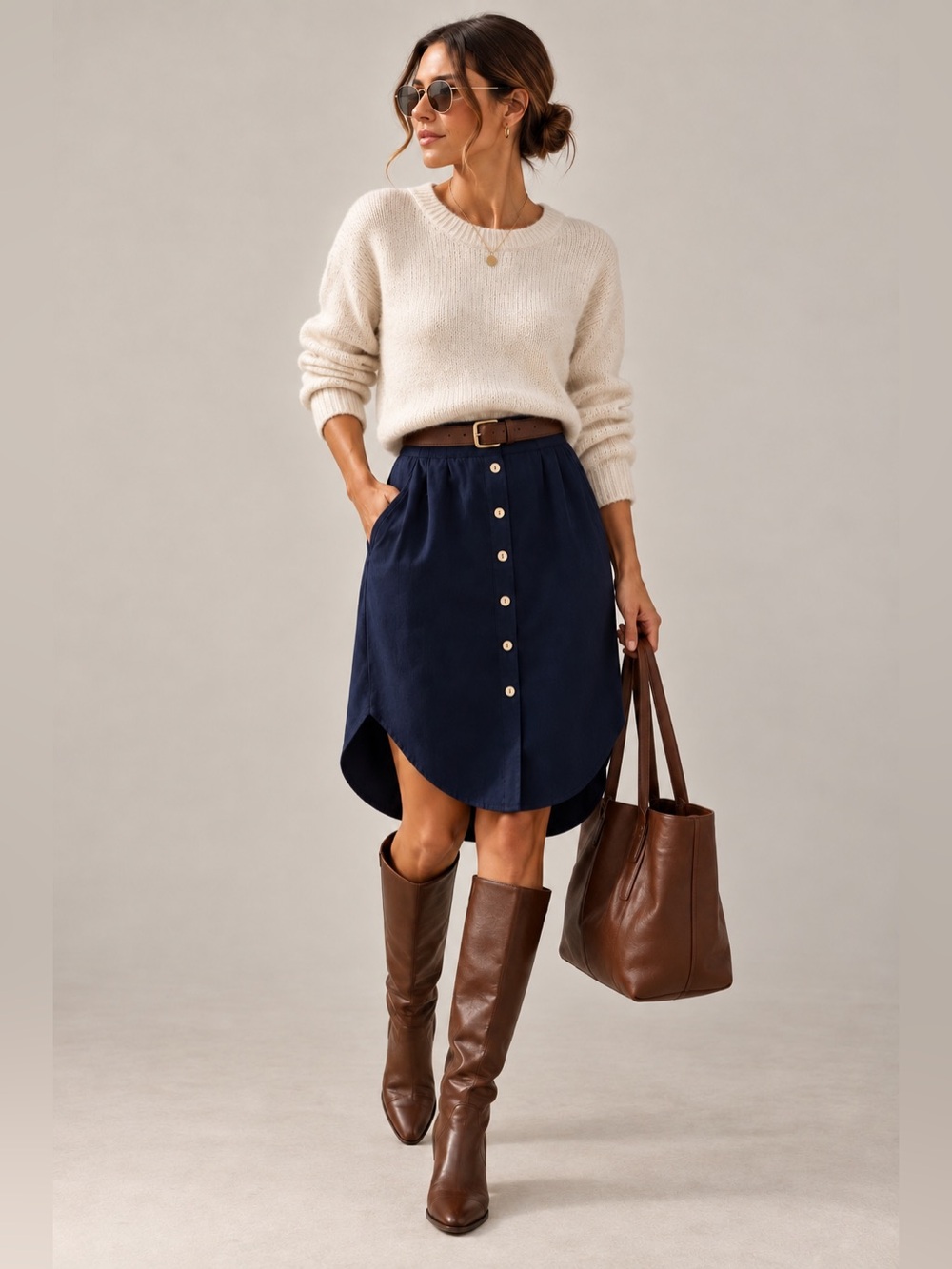 Madewell Navy High-Low Button Front Skirt